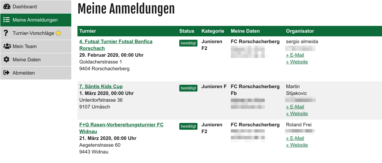 Trainer Meine Turnieranmeldungen
